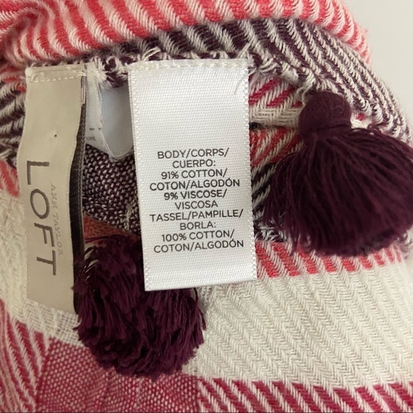 LOFT Red White Plaid Pom Pom Infinity Wrap Scarf - Picture 12 of 12